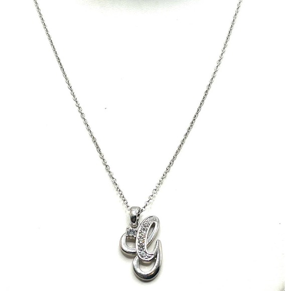 Silver Cursive Initial G Letter Made With Swarovski Crystals Pendant - Picture 2 of 6